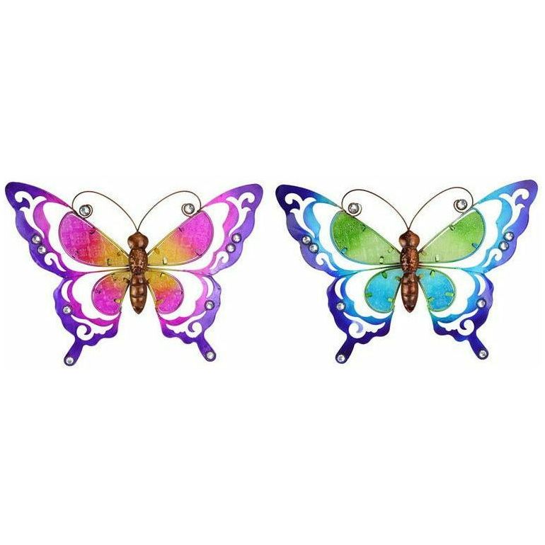 Wide Metal Glass Butterfly Wall Art - 42cm 1 Piece Assorted - Dollars and Sense