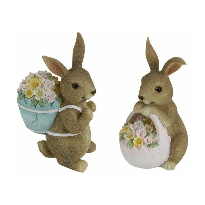 Bunny Rabbit with Basket of Flowers - 12cm 1 Piece Assorted - Dollars and Sense
