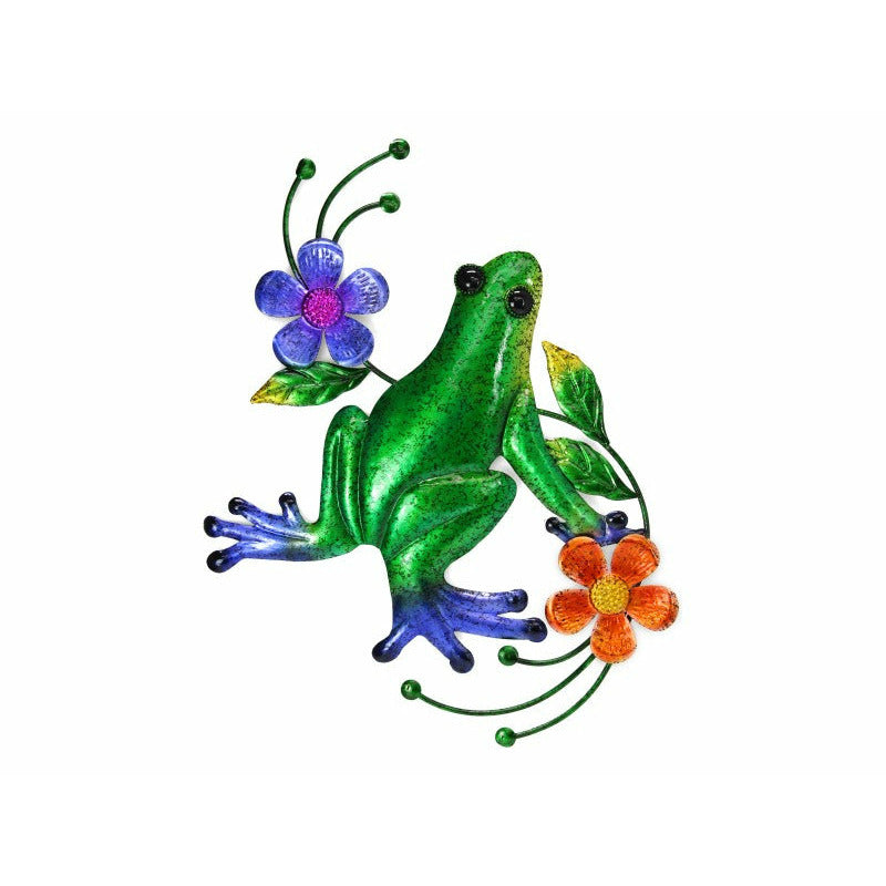 Metal Green Frog with Flowers Wall Art Gift Box - 60cm Default Title