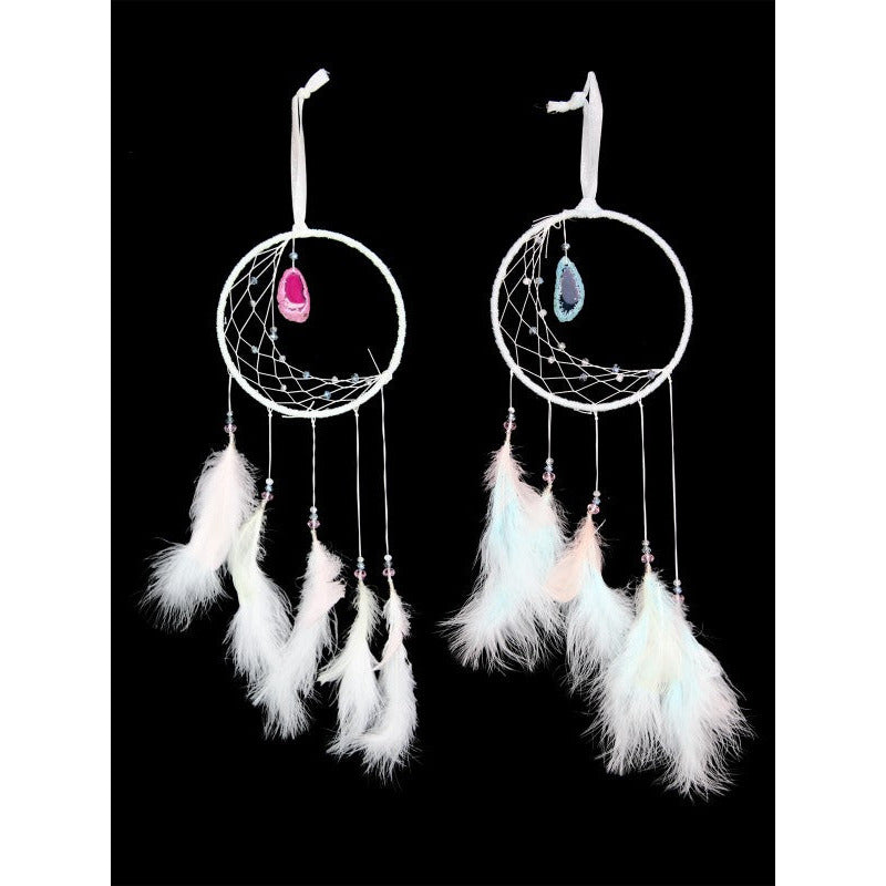 White and Blue Half Moon Dream Catcher with Agate Slice - Dollars and Sense