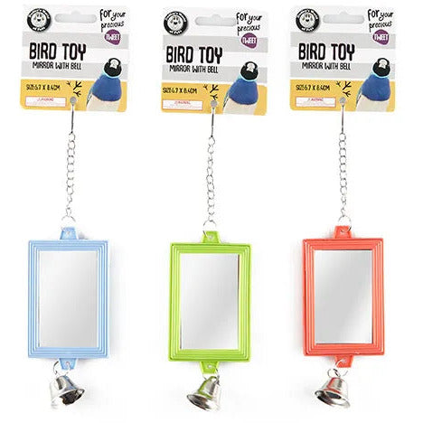 Plastic Bird Toy Rectangle Mirror with Bell - Dollars and Sense