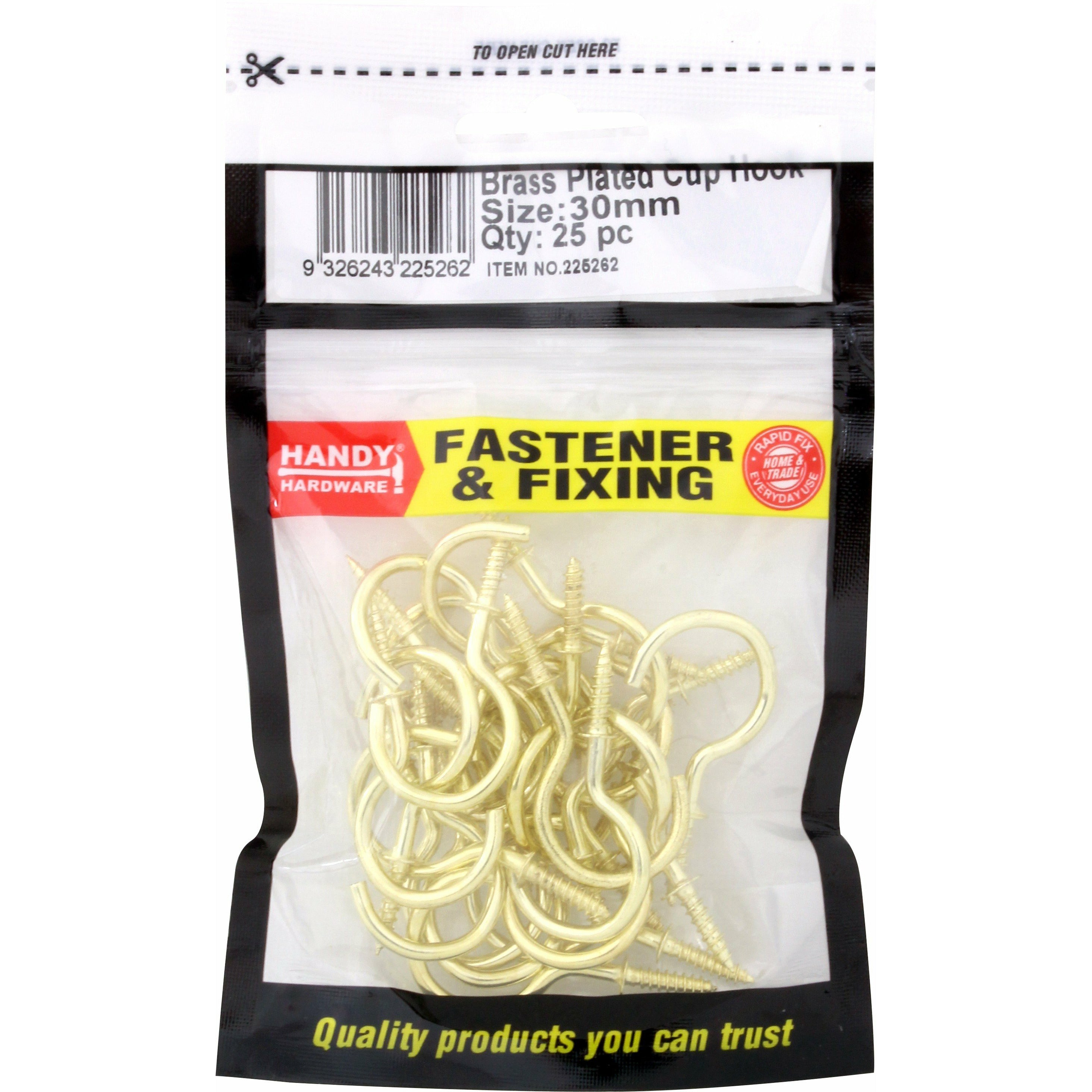 Brass Plated Cup Hooks - 30mm 25 Piece Bag Default Title