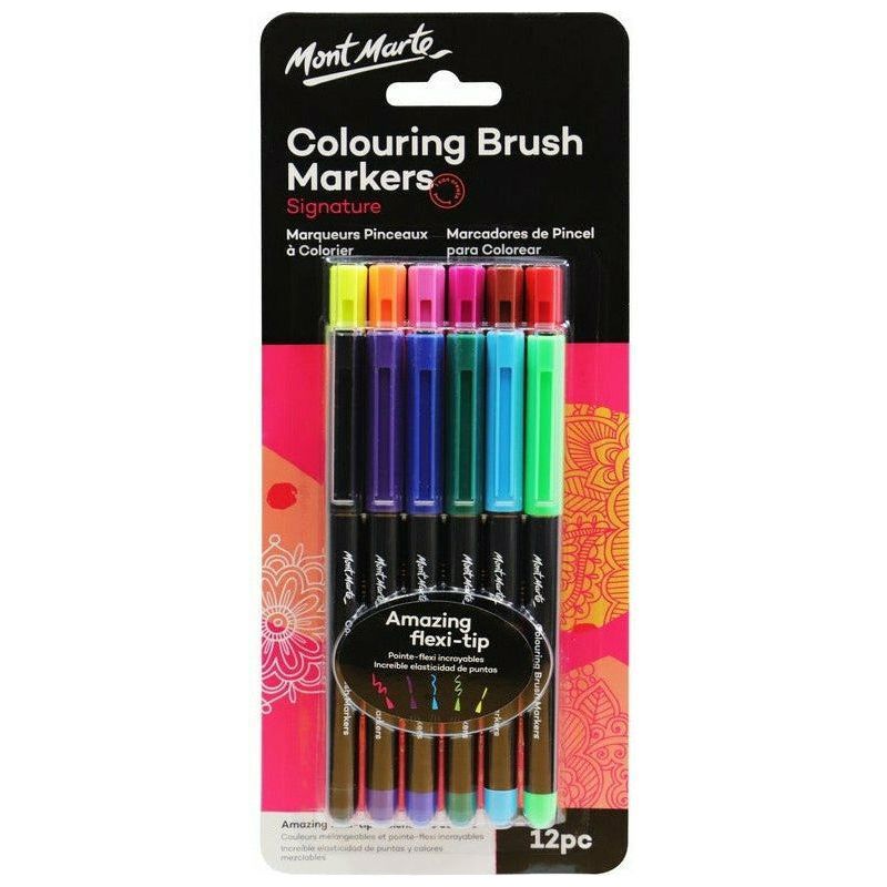 Mont Marte Signature Colouring Brush Markers 12pc - Dollars and Sense
