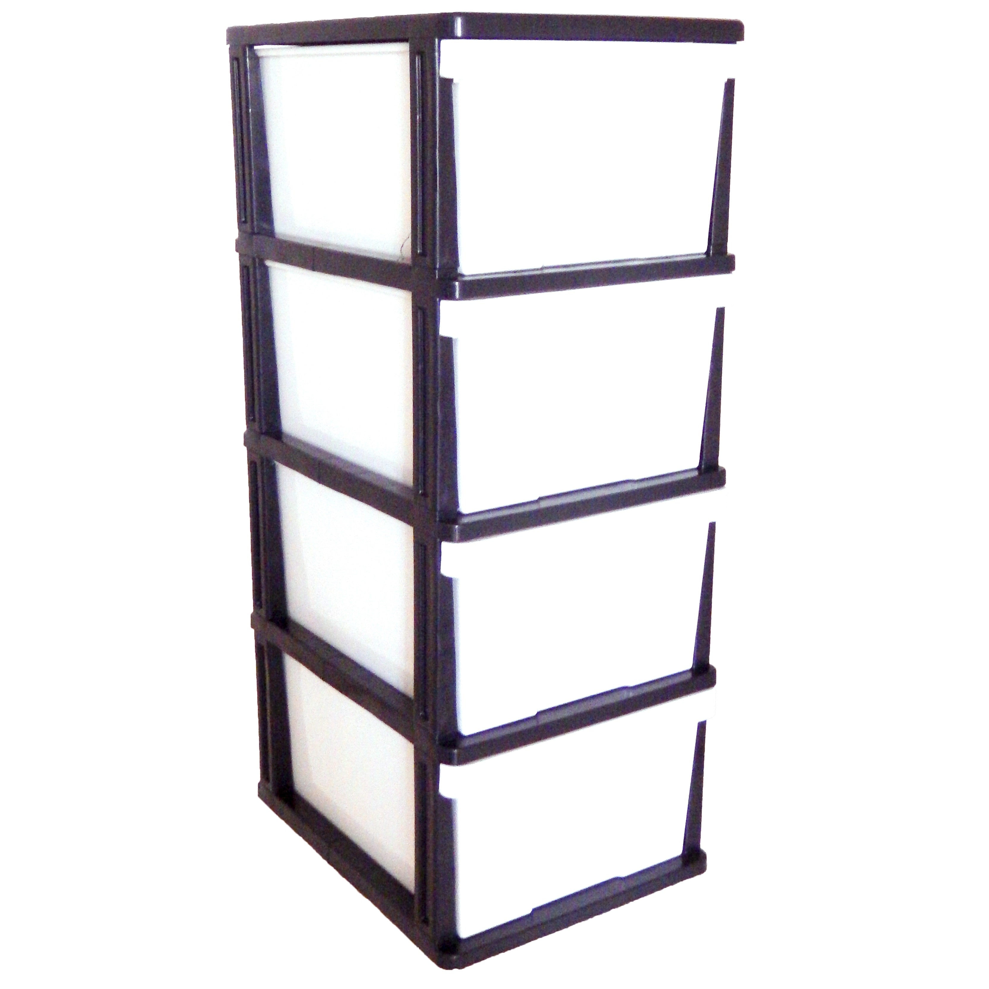 Mega 4 Drawer Plastic Storage Black and White - Dollars and Sense