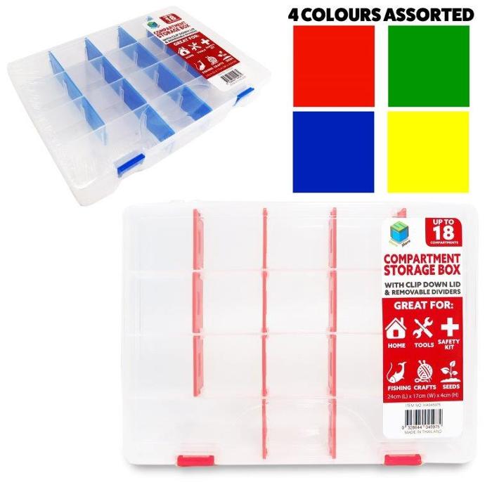 Compartment Storage Box Clear - 24x17x4cm 1 Piece Assorted - Dollars and Sense