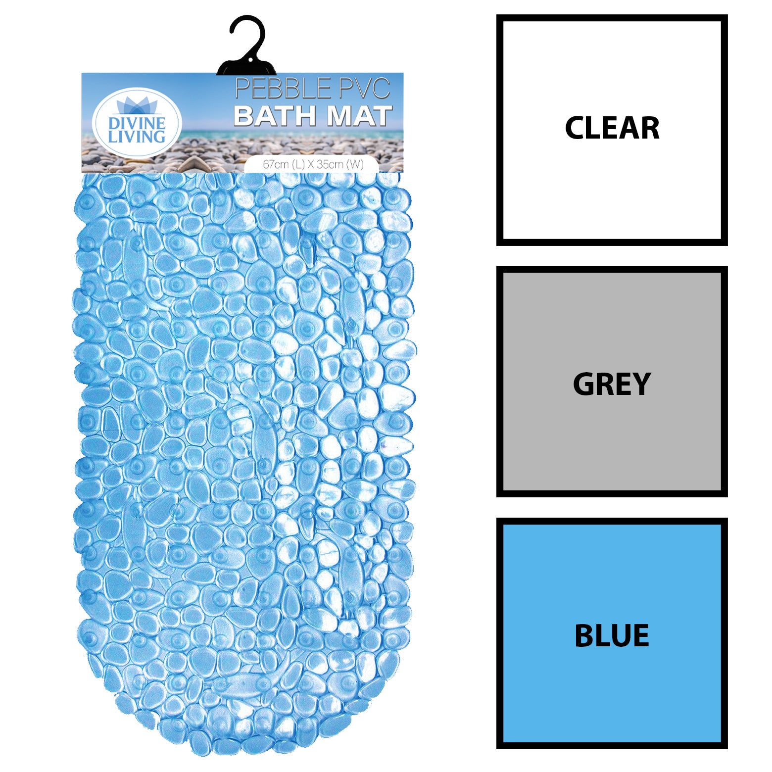 Pebble PVC Suction Bath Mat 67x35cm Assorted - Dollars and Sense