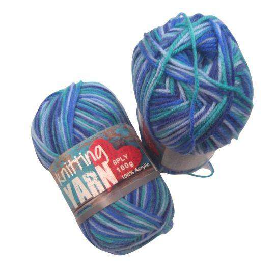 Knitting Yarn Multi Colour Teal and Blue 8 Ply 100gm - Dollars and Sense