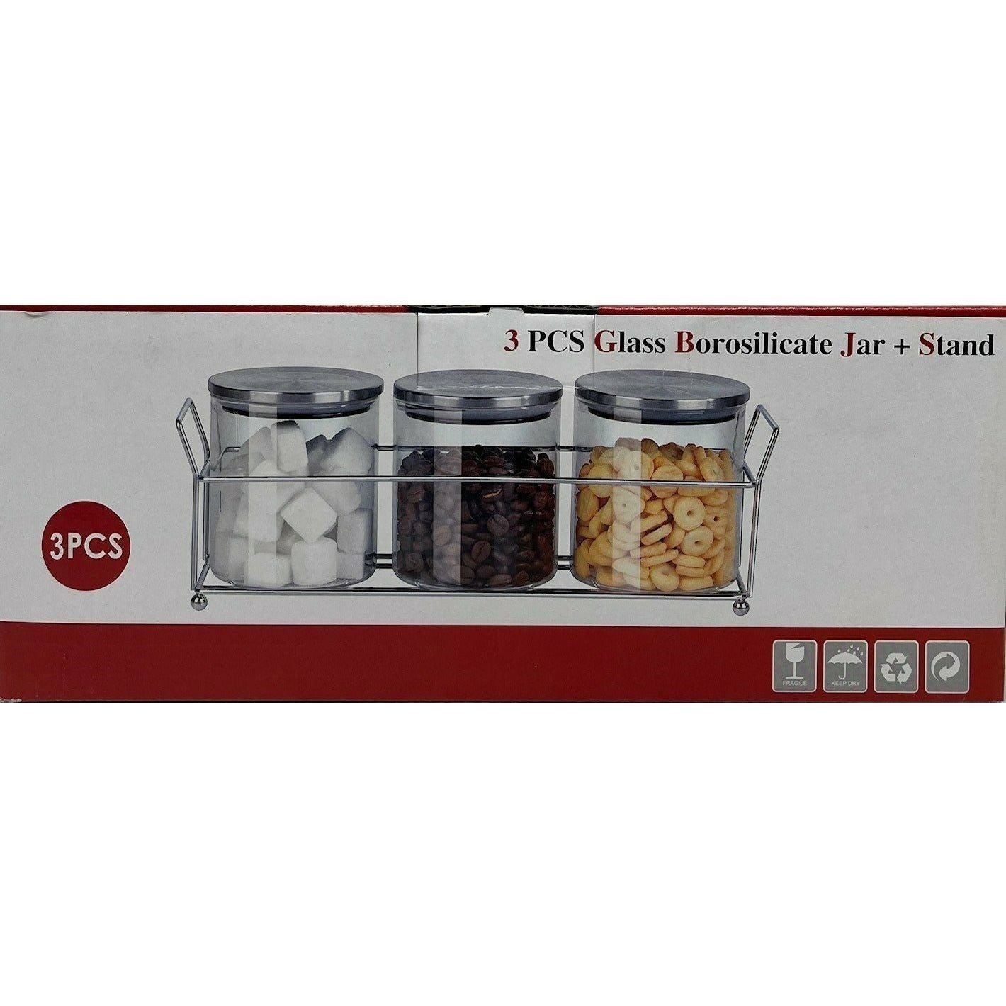 Glass Borosilicate Jar and Stand - 3 Piece - Dollars and Sense