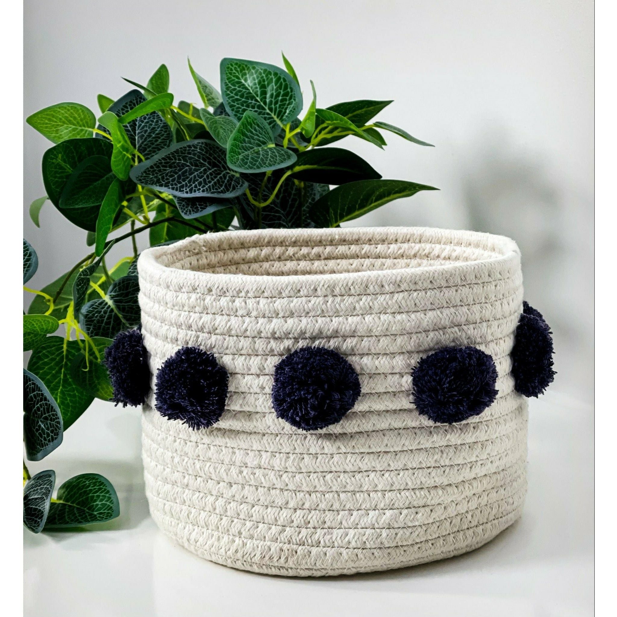 Round Basket with Pom Pom - 22x15.5cm 1 Piece Assorted - Dollars and Sense