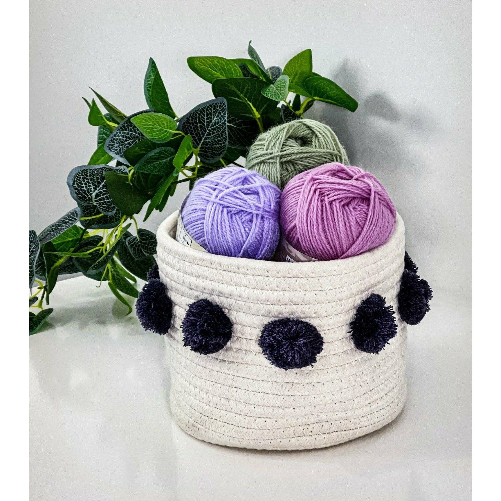 Round Basket with Pom Pom - 22x15.5cm 1 Piece Assorted - Dollars and Sense