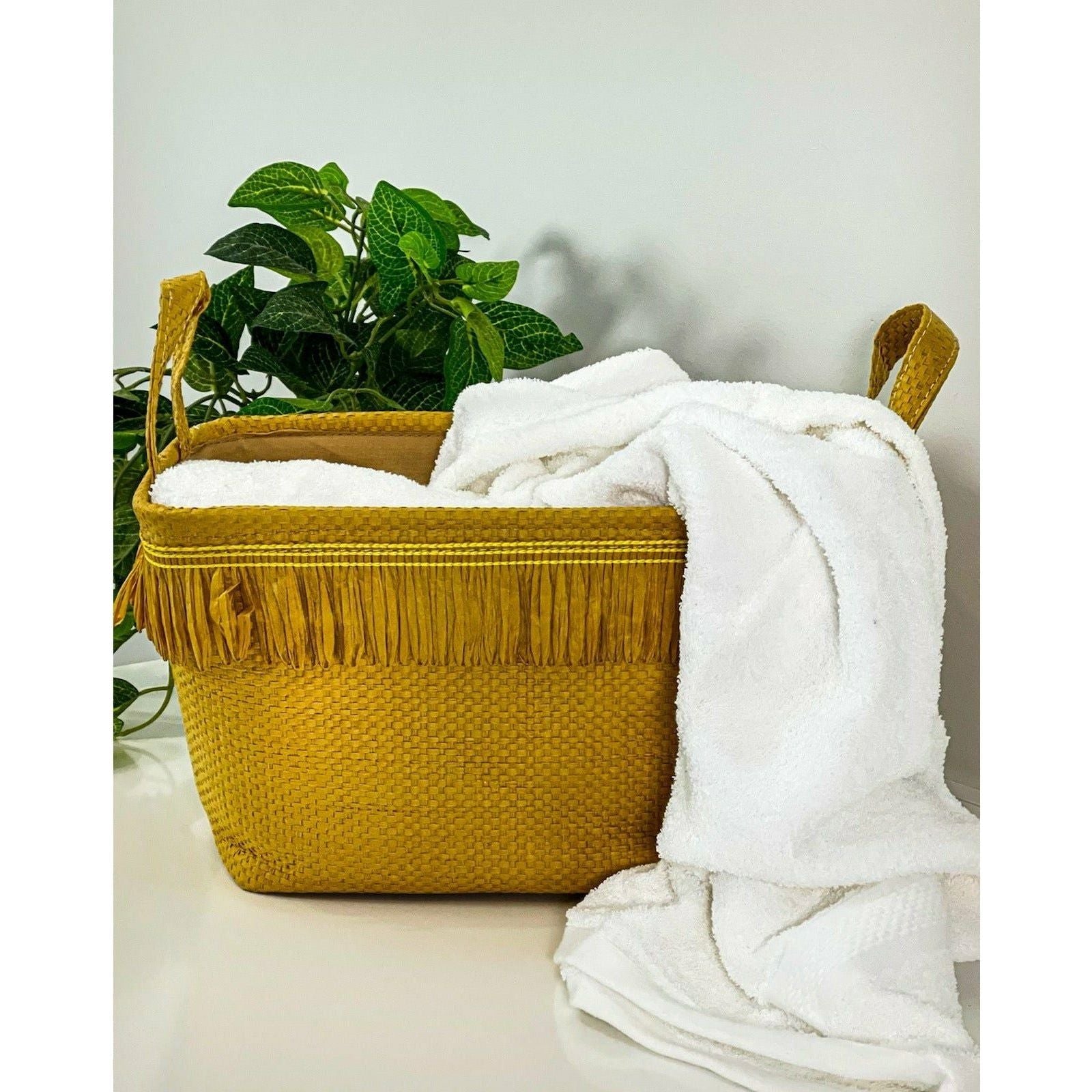 Square Basket with Fringe - 35x25x20cm 1 Piece Assorted - Dollars and Sense