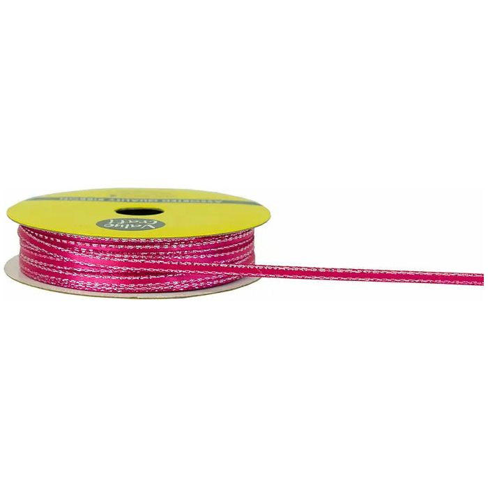 Satin Polyester Ribbon Hot Pink with Silver Edge - 3mmx10m - Dollars and Sense