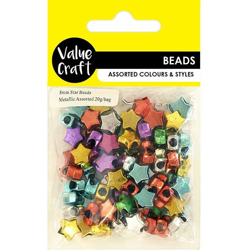 Star Shaped Beads Metallic 8mm - Assorted 20g - Dollars and Sense