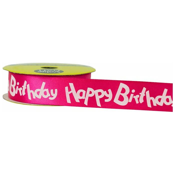 Satin Ribbon Happy Birthday Pink & White - 22mmx3m - Dollars and Sense