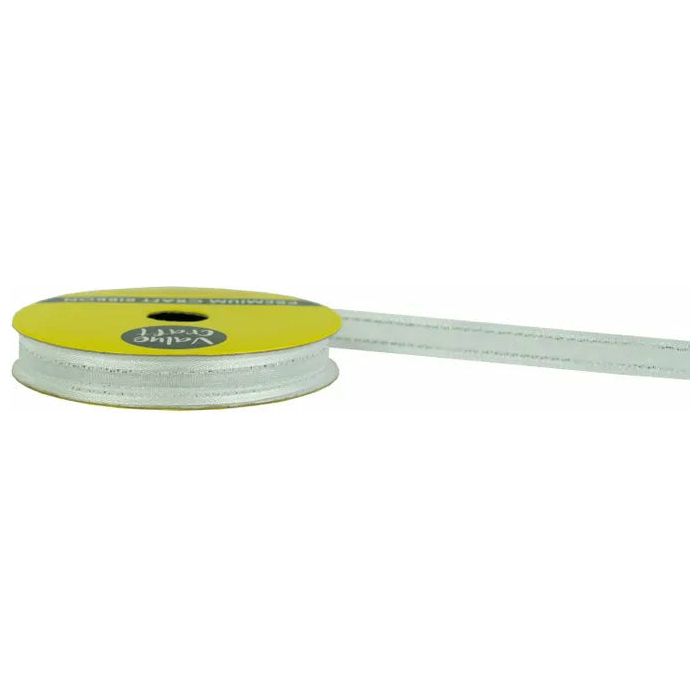 Satin White Sheer Ribbon with Silver Edge - 10mmx6m - Dollars and Sense