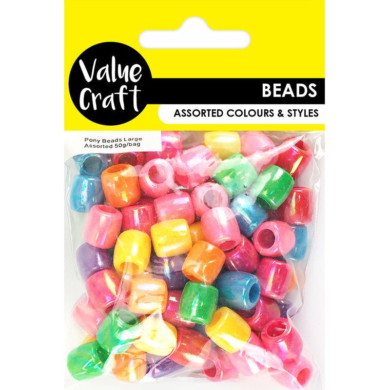 Beads Pony Large Assorted Iridescent - 50g - Dollars and Sense