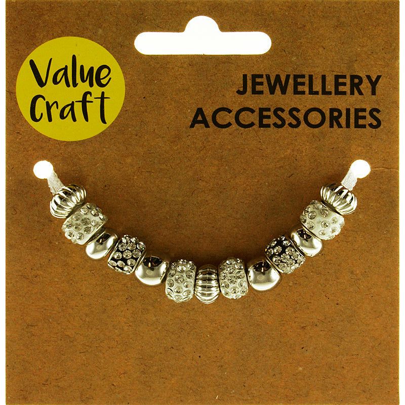 Beads Bling Metal Silver Large Hole - 13 Pieces - Dollars and Sense