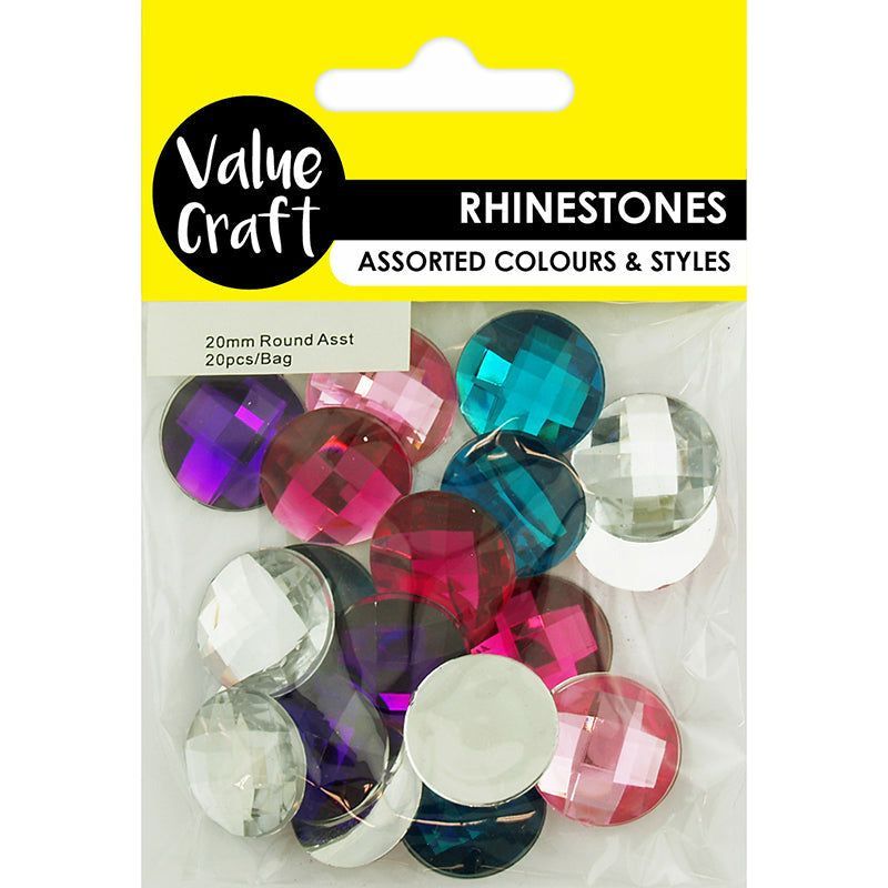 Rhinestones Round Assorted - 20mm 20 Pieces
