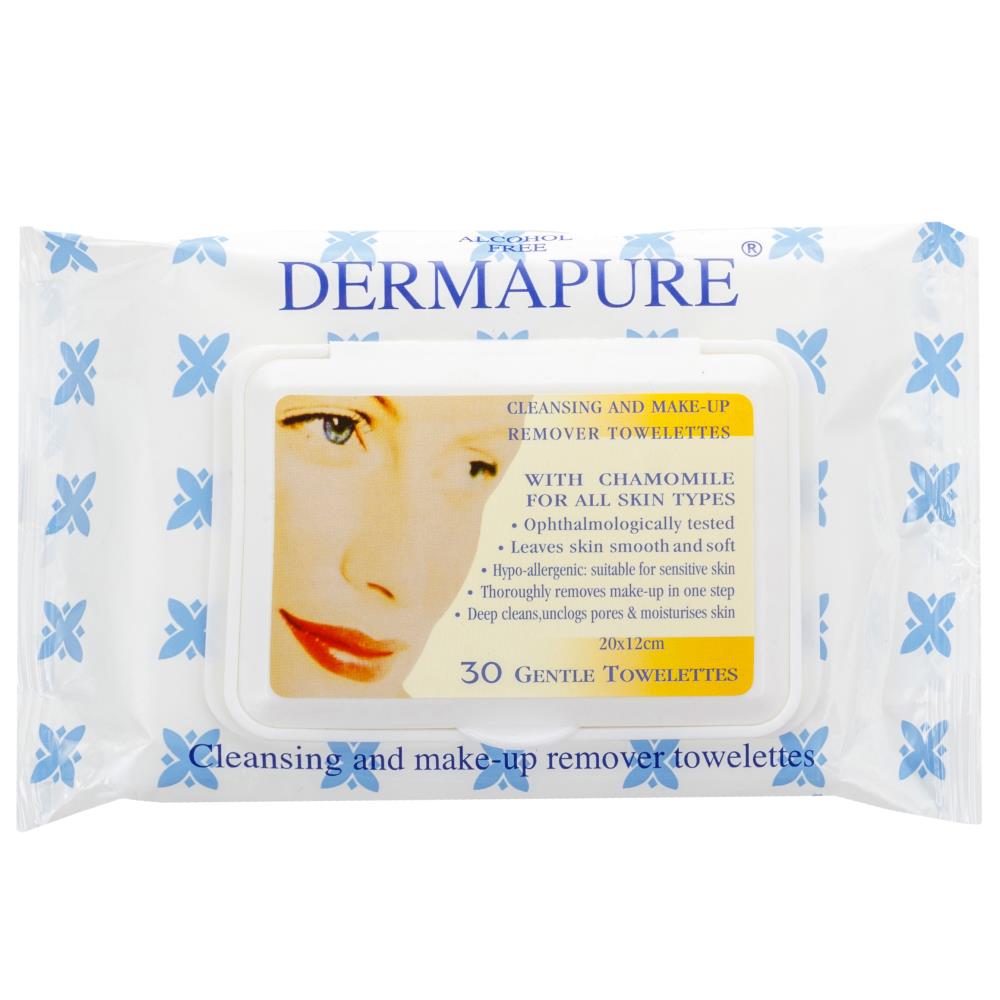 Dermapure Cleansing and Makeup Remover Towelettes Chamomile- 30 Pack 20x12cm 1 Piece - Dollars and Sense