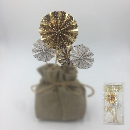 Mini Fan Wheel Decoration Gold - 4 Pack 1 Piece - Dollars and Sense