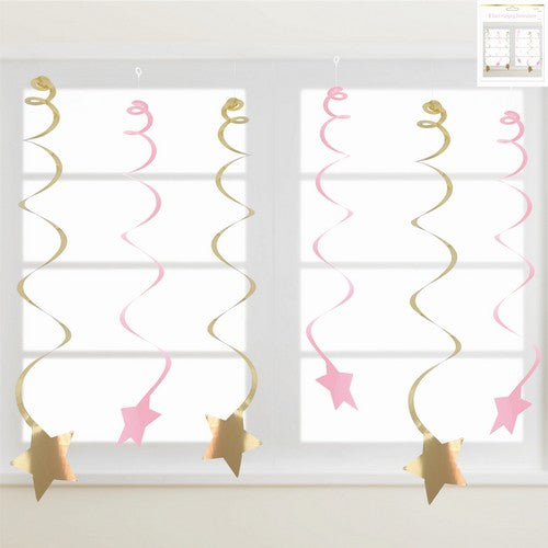 Swirl Hanging Decorations Luxe Pink - 6 Pack 1 Piece - Dollars and Sense