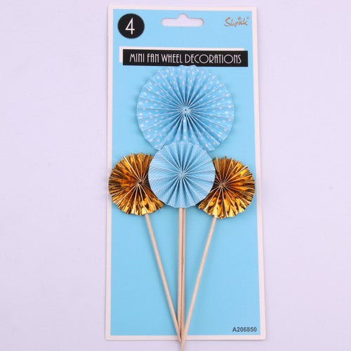 Mini Fan Wheel Decorations Blue - 4 Pack 1 Piece - Dollars and Sense