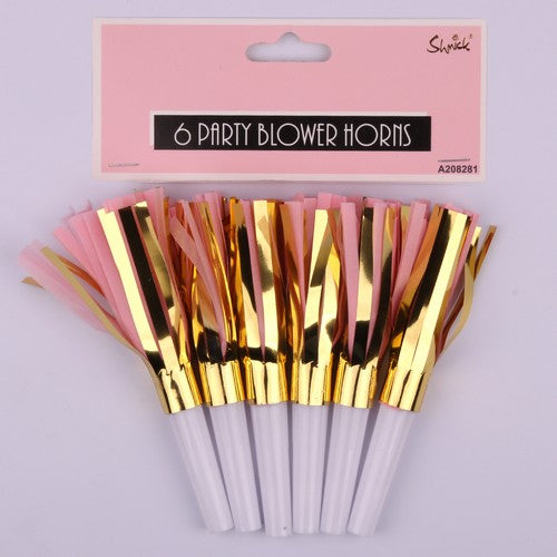 Party Blower Horn Pink and Gold - 6 Pack 1 Piece - Dollars and Sense