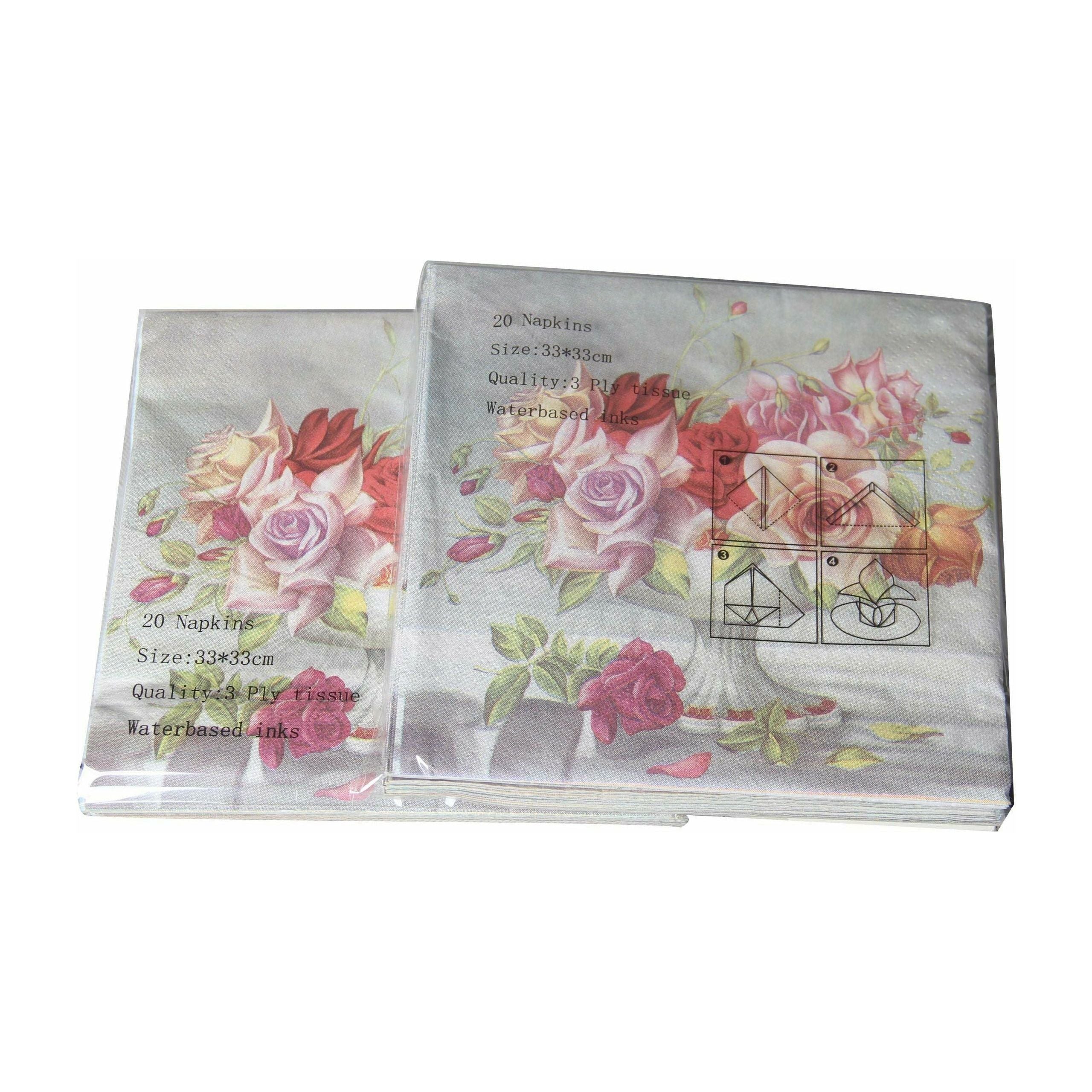 Serenity Rose Napkins - 33x33cm 20 Pack - Dollars and Sense