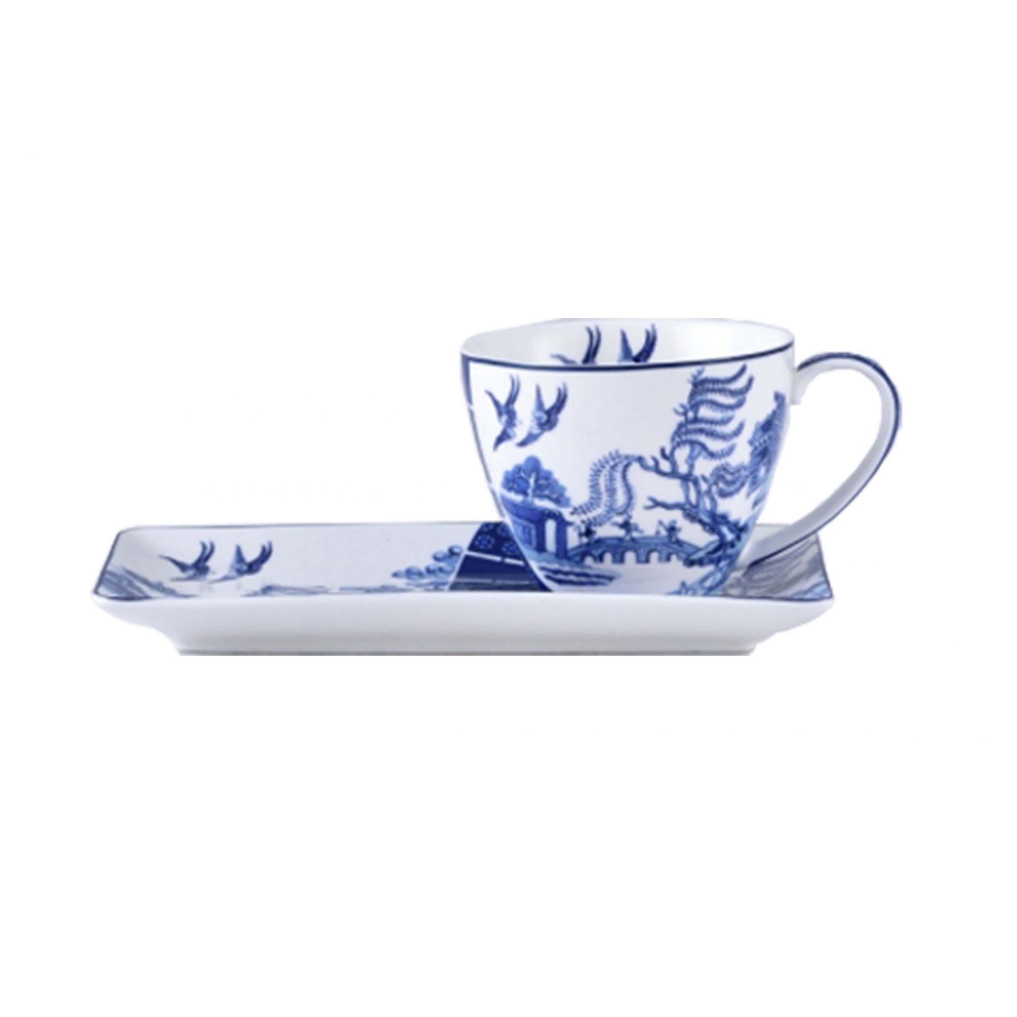 Fine Bone China Blue and White Willow Cup & Saucer Breakfast Set - 250ml 2 Piece Gift Box - Dollars and Sense