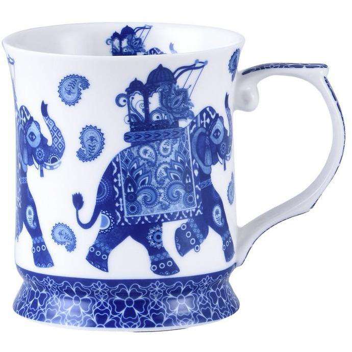 Fine Bone China Blue and White Willow Elephant Mug - 415ml Gift Box - Dollars and Sense