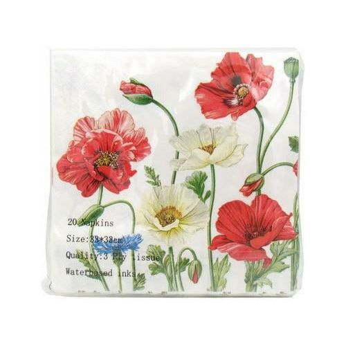 Poppies Napkins - 33x33cm 20 Pack - Dollars and Sense