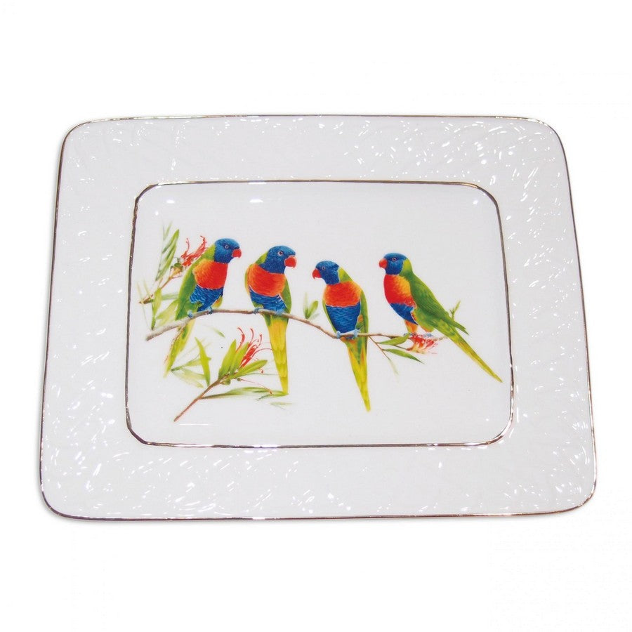 Rainbow Lorikeets Fine Bone China Gold Rim Plate Gift Box - Dollars and Sense