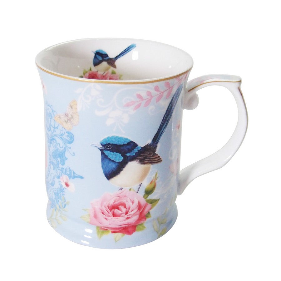 Blue Wren Fine Bone China Gold Rim Mug Gift Box - Dollars and Sense