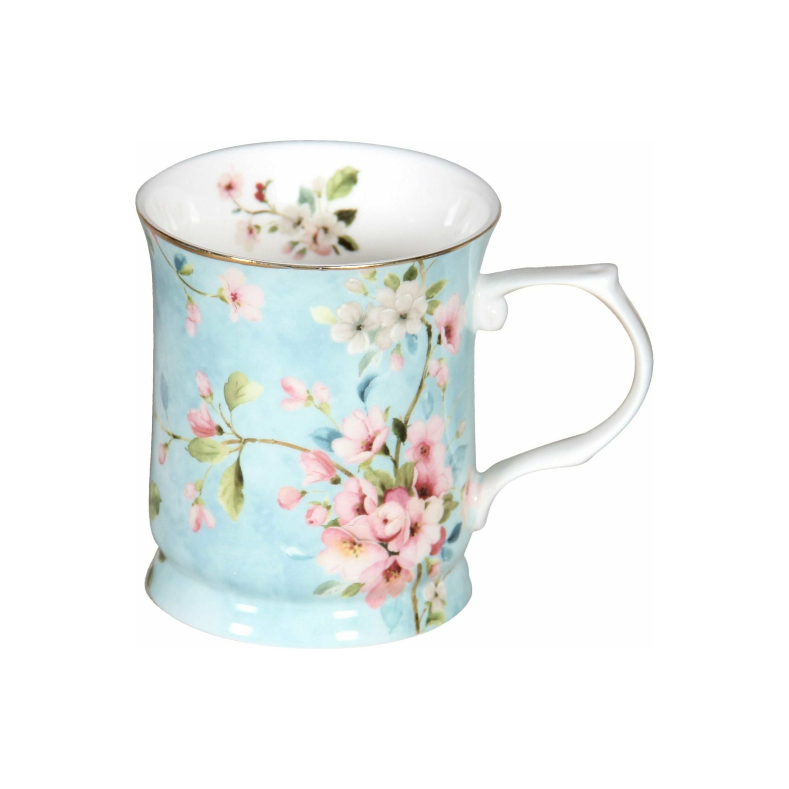 Peach Blossom on Blue Fine Bone China Mug - 415ml Gift Box - Dollars and Sense