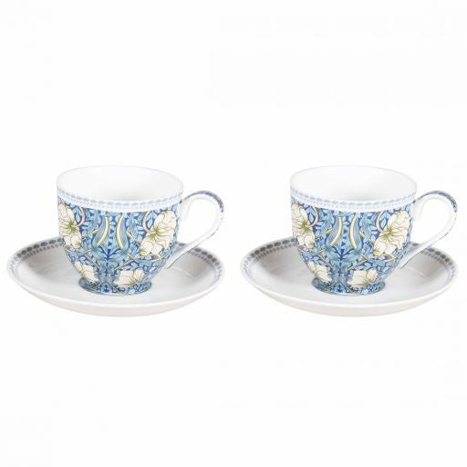William Morris on Blue Fine Bone China 2 Cup & Saucer Set - 270ml Gift Box - Dollars and Sense