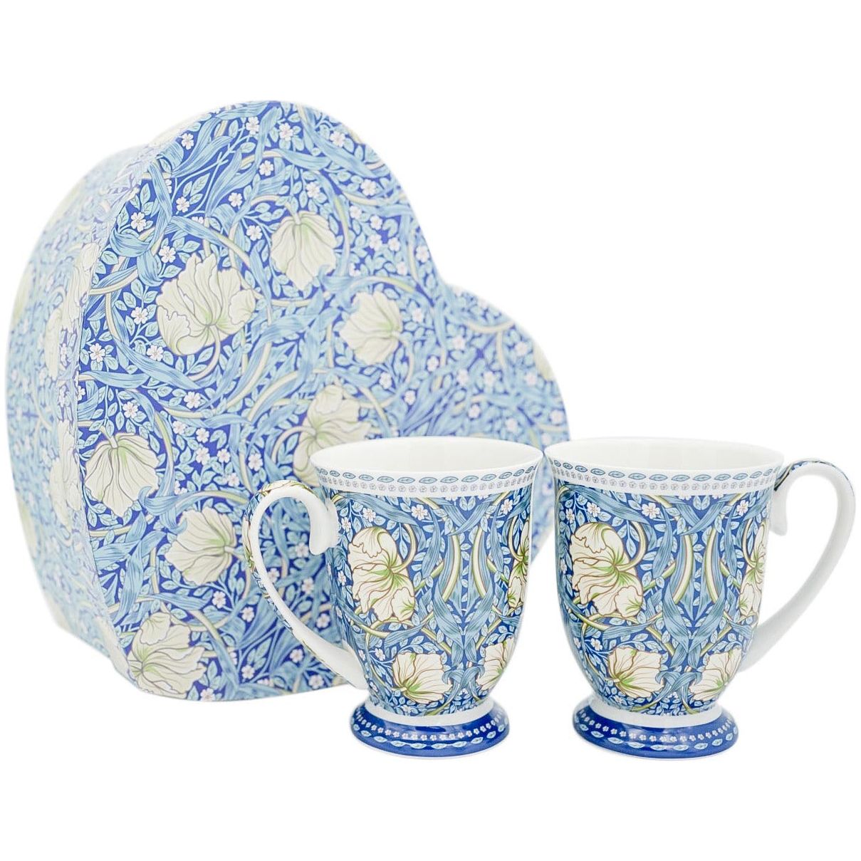 William Morris on Blue Fine Bone China Mugs - 280ml Heart Gift Box - Dollars and Sense
