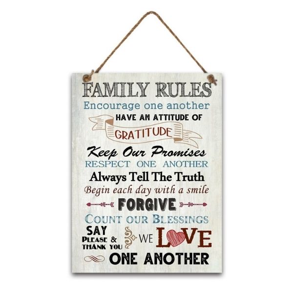 MDF Family Rules Wall Hanging Plaque