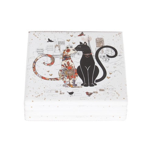 Embossed Cat Couple Coasters - 10x10cm 4 Pack Gift Box - Dollars and Sense
