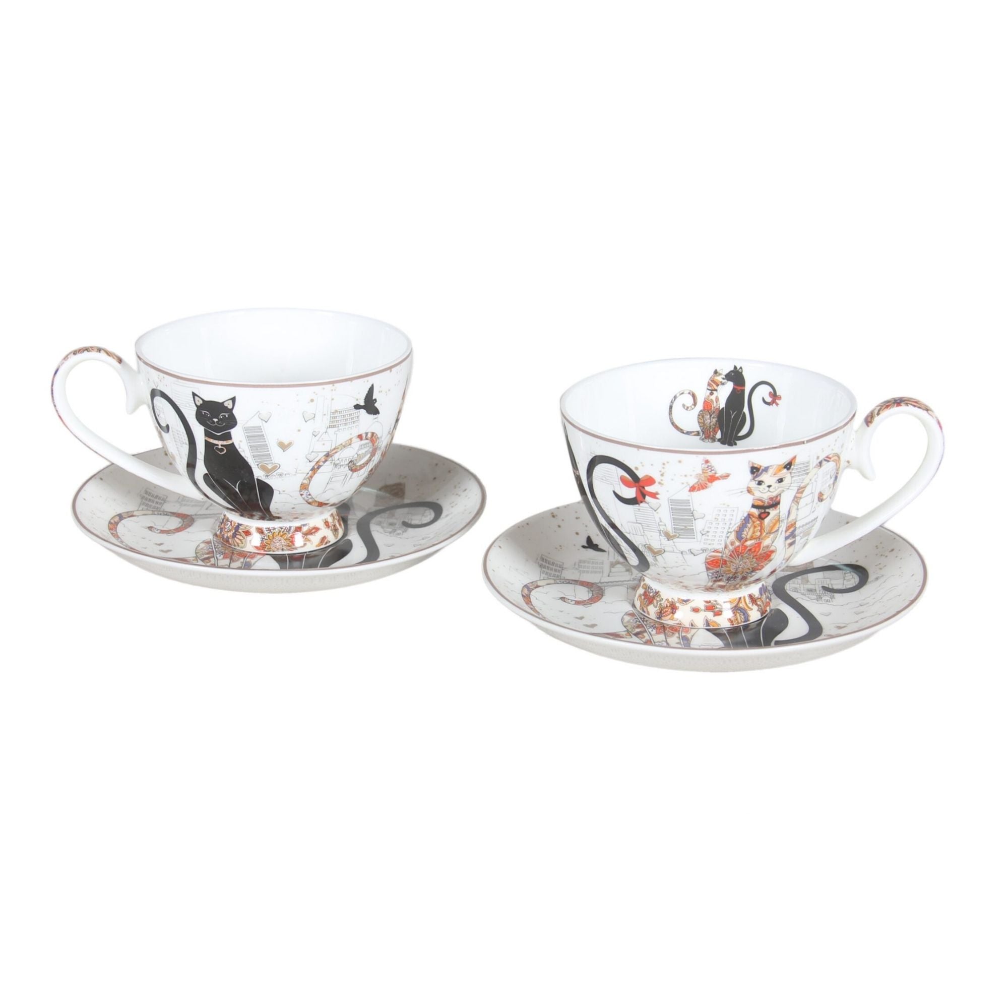 Embossed Cat Couple Fine Bone China 2 Cups  & Saucers - 250ml Gift Box - Dollars and Sense