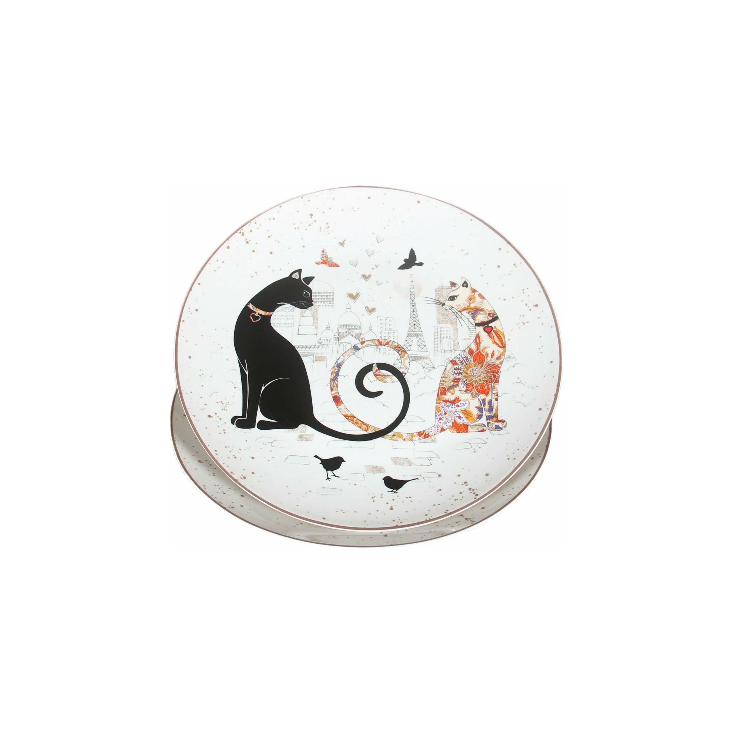 Embossed Cat Couple Fine Bone China Two Dessert Plates - 20cm Gift Box - Dollars and Sense