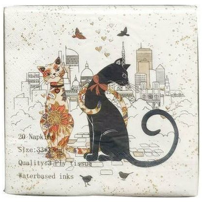 Cat Couple Napkins - 33x33cm 20 Pack - Dollars and Sense