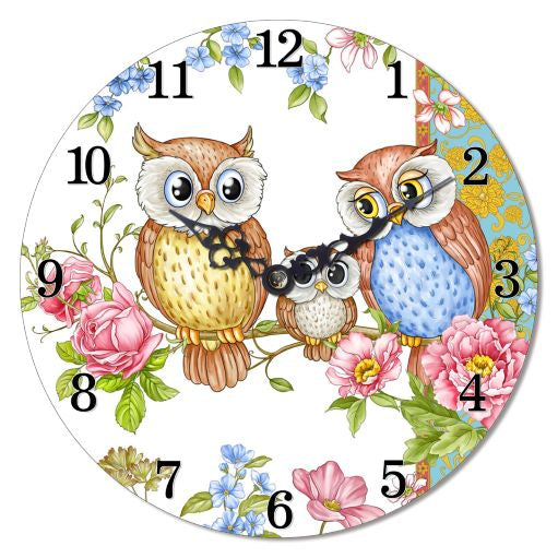 MDF Owls Family Wall Clock Gift Box - 60cm - Dollars and Sense