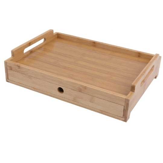 Premium Large Bamboo Serving Tray with Drawer - Dollars and Sense