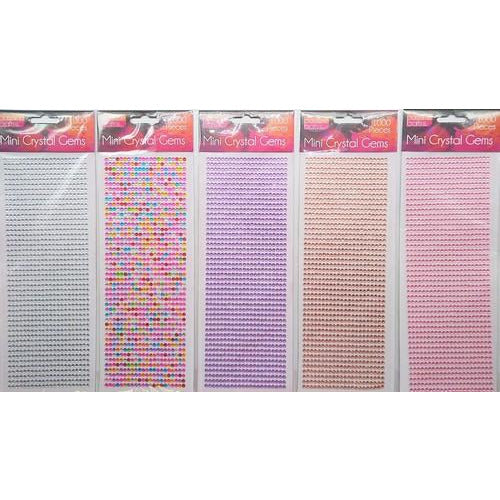 Self Adhesive Mini-Crystal Gems 1000 Pce Assorted Colours Default Title