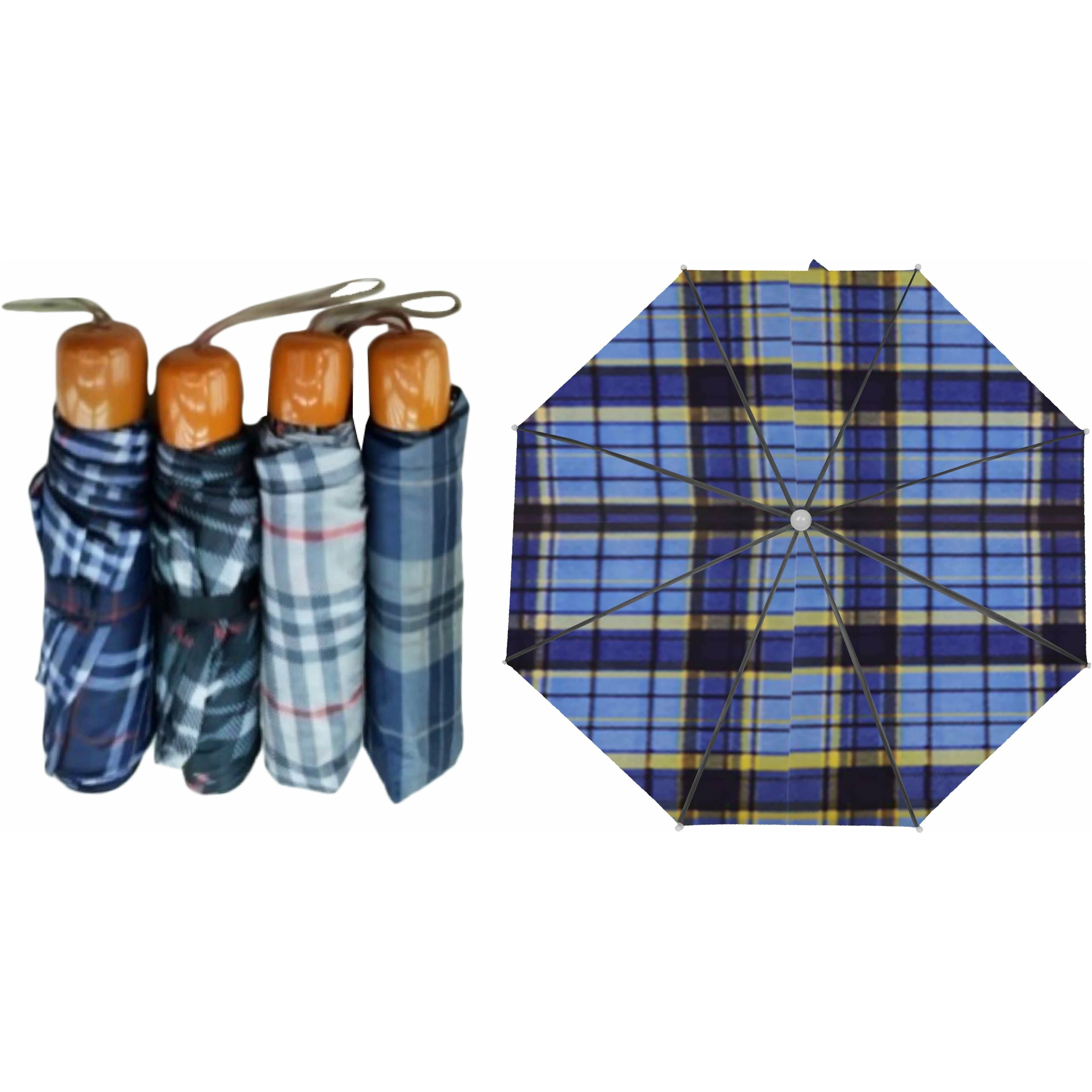 Tartan Compact Foldable Umbrella - 96cm 1 Piece Assorted - Dollars and Sense