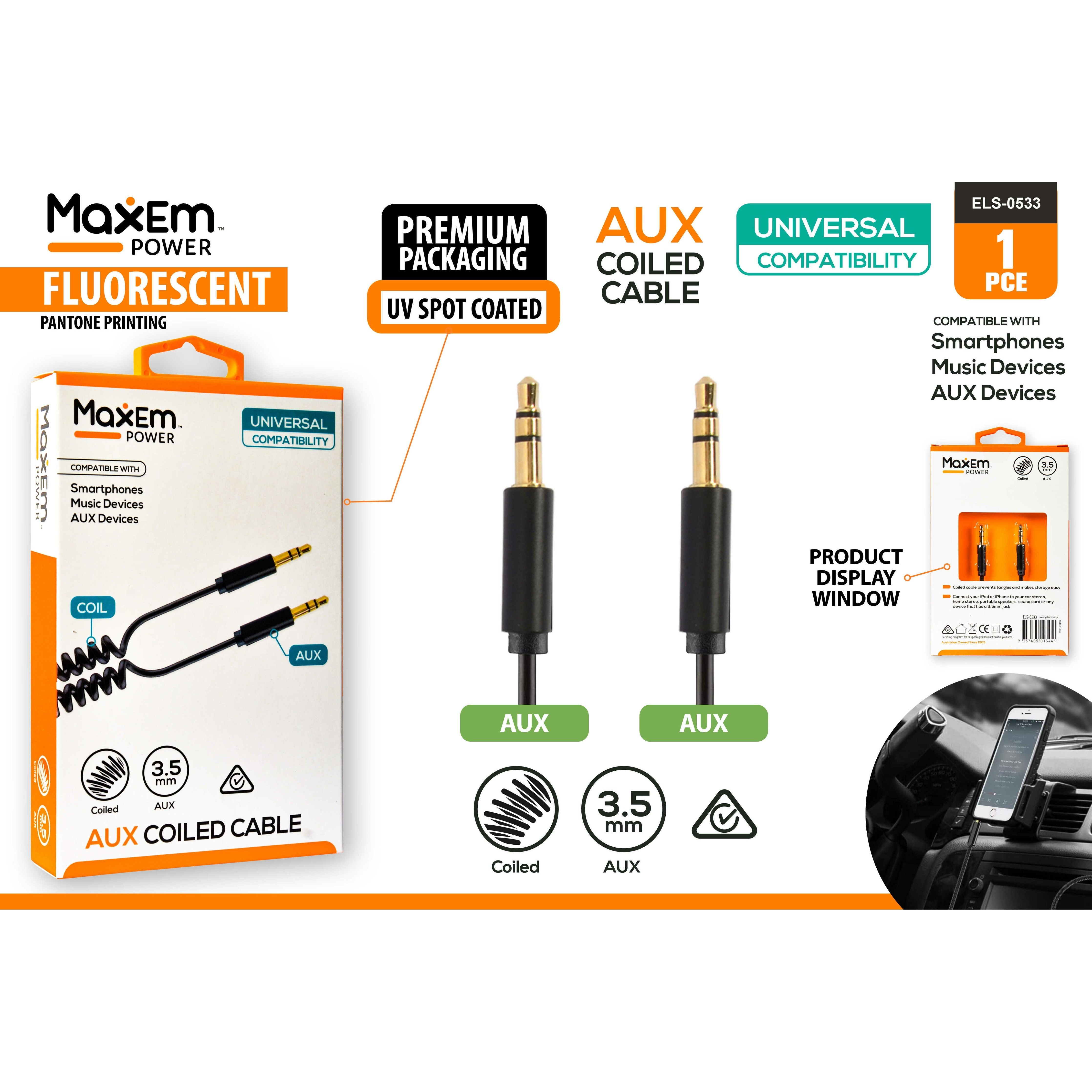 AUX 3.5mm Coilied Cable - 1.5m - Dollars and Sense