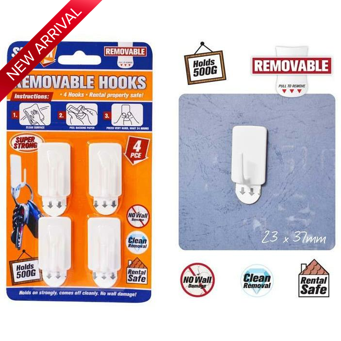 Self Adhesive Hooks Holds 500g 4 pcs Default Title