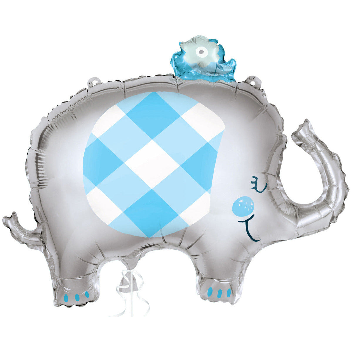 Blue Gingham Elephant Shape Foil Balloon - Dollars and Sense