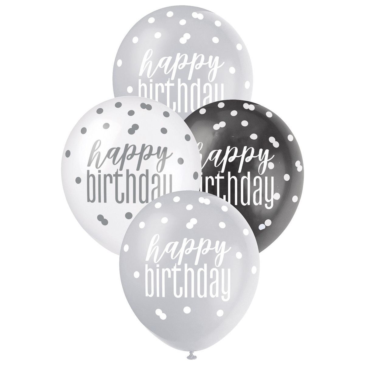 Black, Silver & White Happy Birthday - Latex Balloons - Dollars and Sense