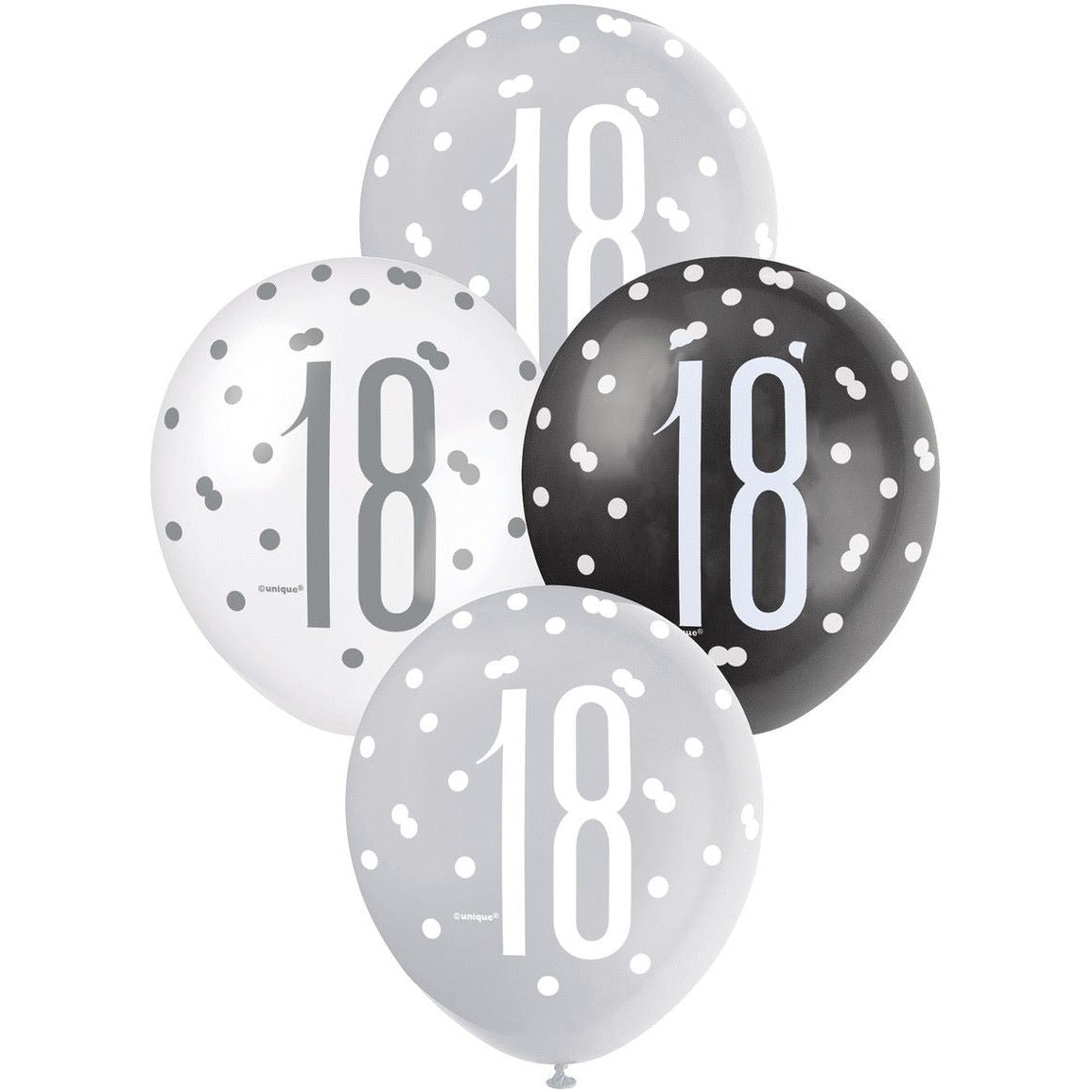 Black, Silver & White 18th Birthday Latex Balloons - Dollars and Sense